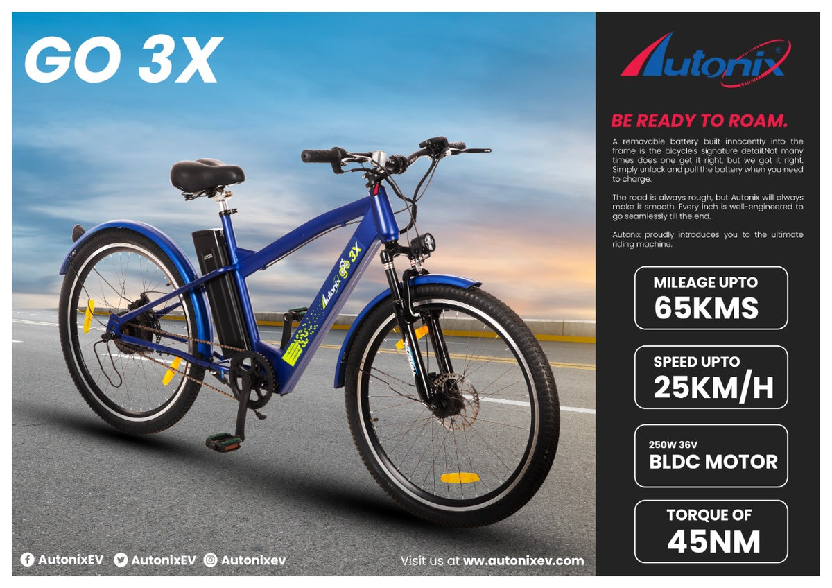 Autonix EV GO 3X Electric Bicycle Upto 70 km/charge Upto 25 km/hr Autonix